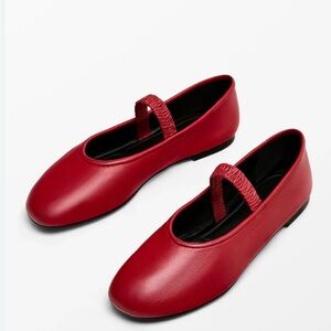 NWT Massimo Dutti Red Ballet Flats with Strap